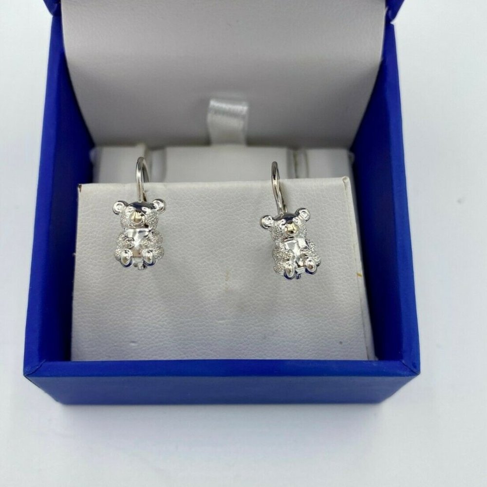 Beautiful 18K White Gold Teddy Bear Earrings